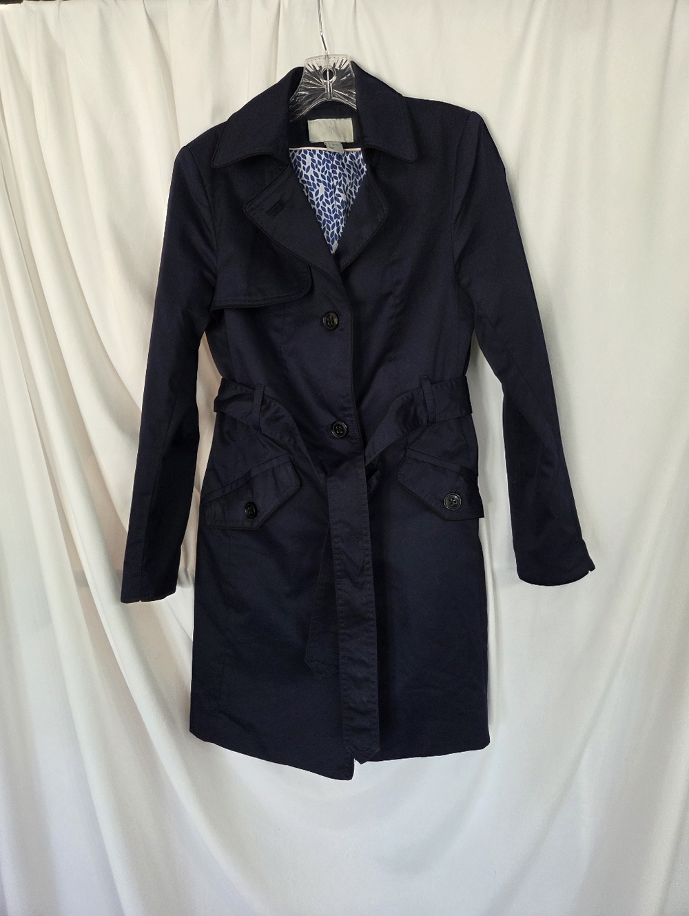 H&M Blue Trench Button Up Lined Jacket Size 6